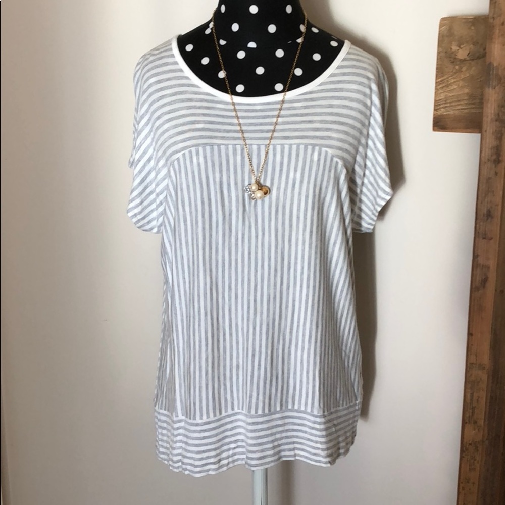 Vince Camuto Grey and White Stripped Top